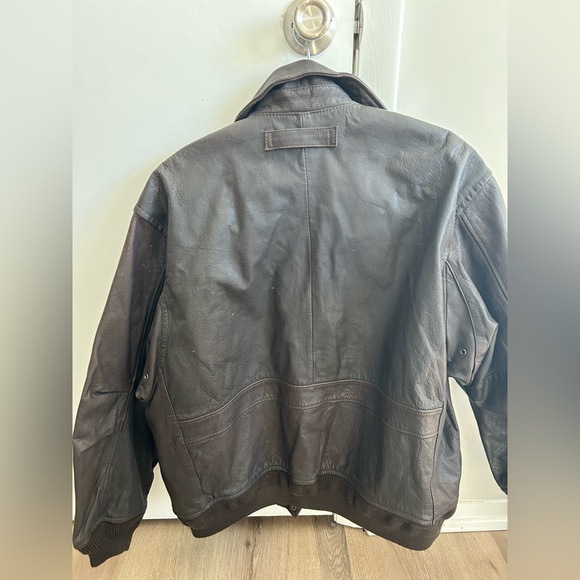 Vintage Nautica Brown Leather Bomber Jacket Large - Picture 7 of 7
